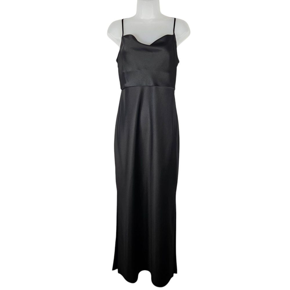 Anthropologie BHLDN Dress 8 Cali Satin Black Midi Slip Strappy Bridesmaid Prom - Picture 2 of 16